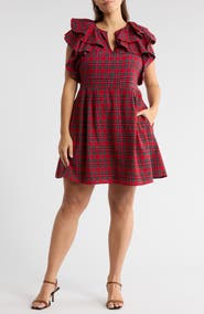 SUGARLIPS Arvada Plaid Ruffle Minidress
