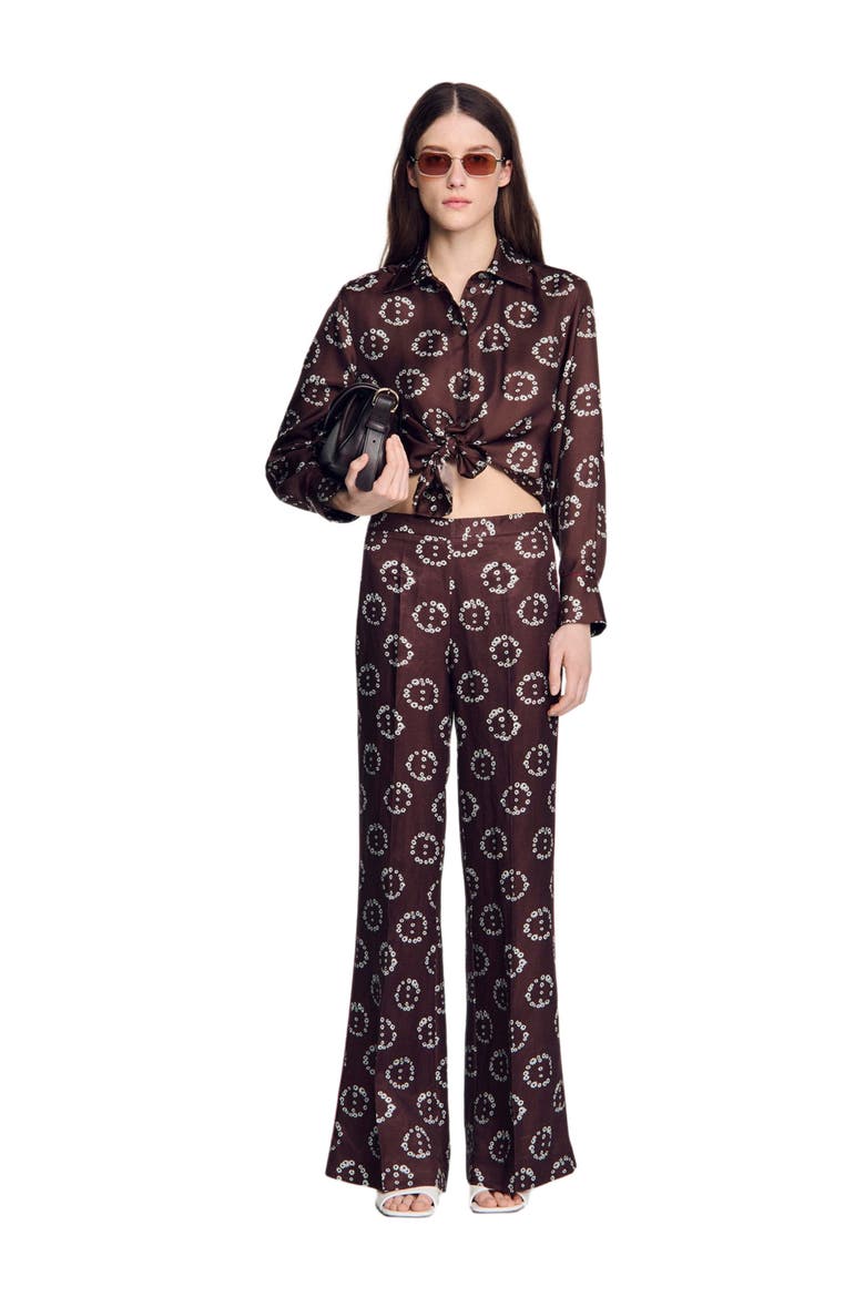 Floral print silk shirt, Alternate, color, Brown