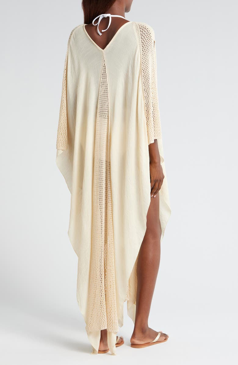 Elan Open Stitch Detail Cover-Up Caftan Dress, Alternate, color, Natural