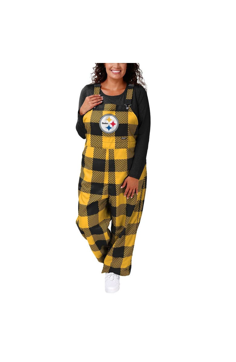 FOCO Women's FOCO Black Pittsburgh Steelers Big Logo Plaid Overalls, Alternate, color, 