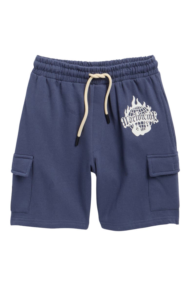 Kids' Gideon Fleece Cargo Shorts, Main, color, VINTAGE INDIGO/ WORLDWIDE