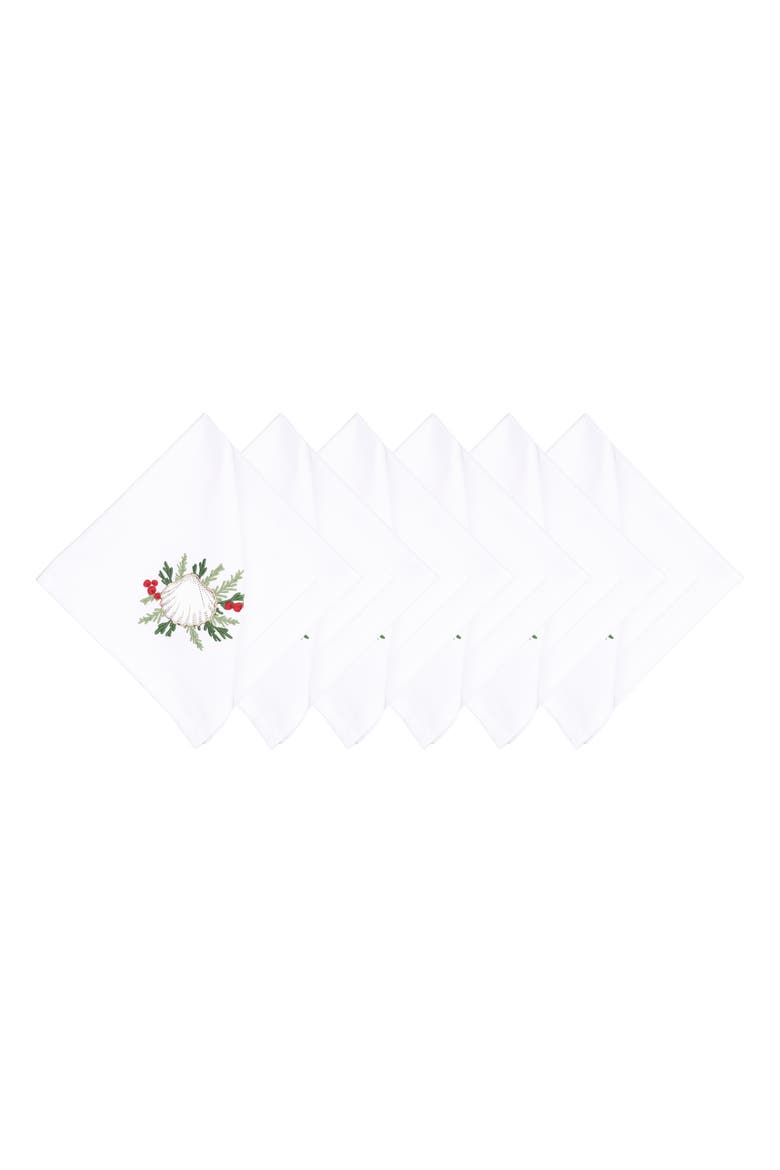Coastal Tidings Botanical Embroidered Set of 6 Cloth Napkins, Main, color, Green