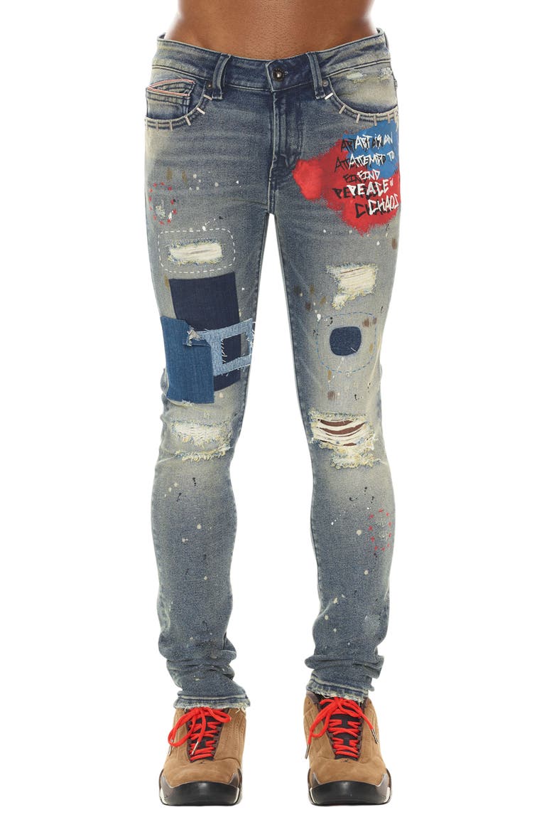 Punk Ripped Stretch Super Skinny Jeans, Main, color, BASQ