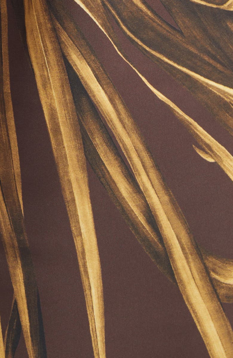 Oscar de la Renta Palm Print Strapless Faille Dress, Alternate, color, Brown/ Brown