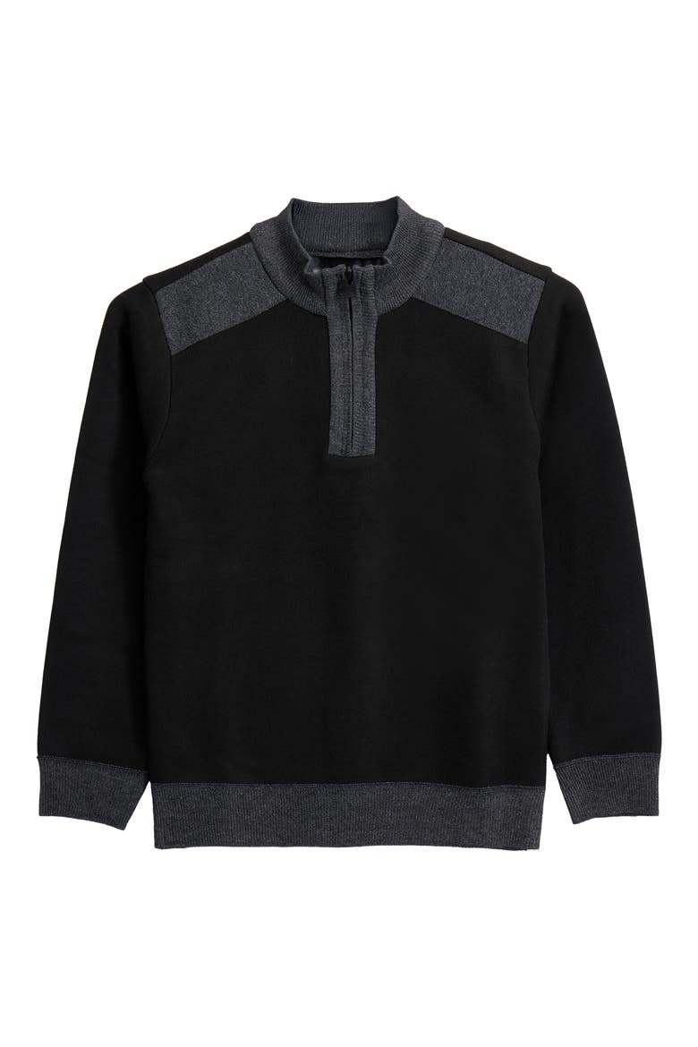 Kids' Fleece Quarter Zip Sweater, Main, color, BLACK/CHARCOAL