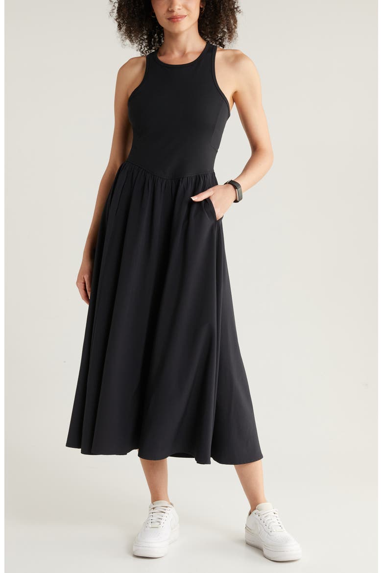 Effortless Cutout Back Hybrid Dress, Main, color, BLACK