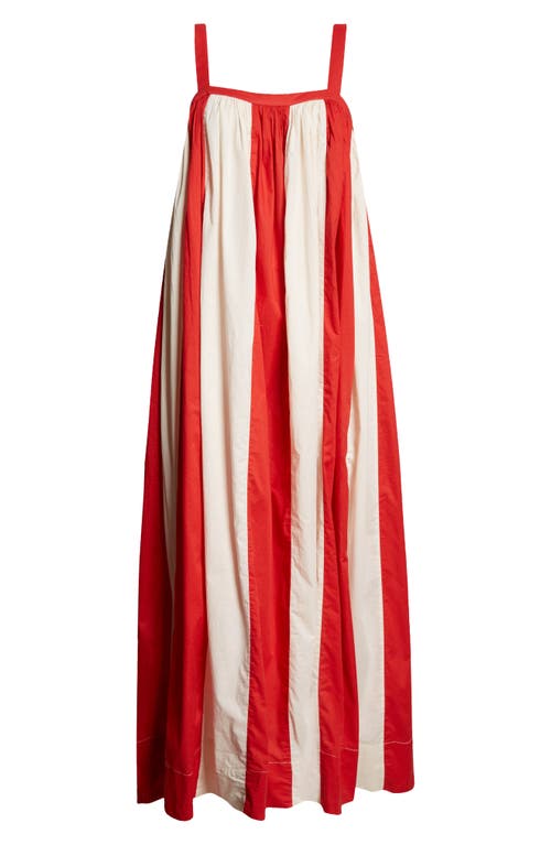 Shop Bode Liberty Stripe Cotton Maxi Dress In Red/white