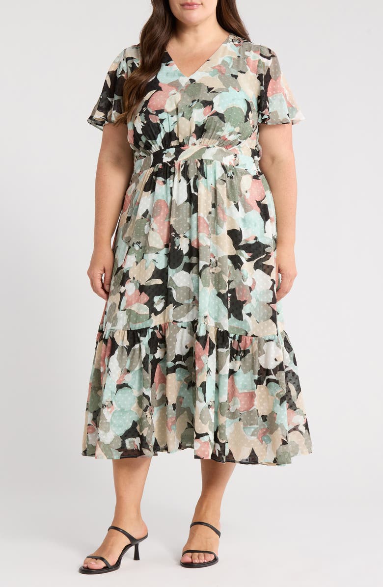 KASPER Clip Dot Flutter Sleeve Dress, Main, color, Black Multi