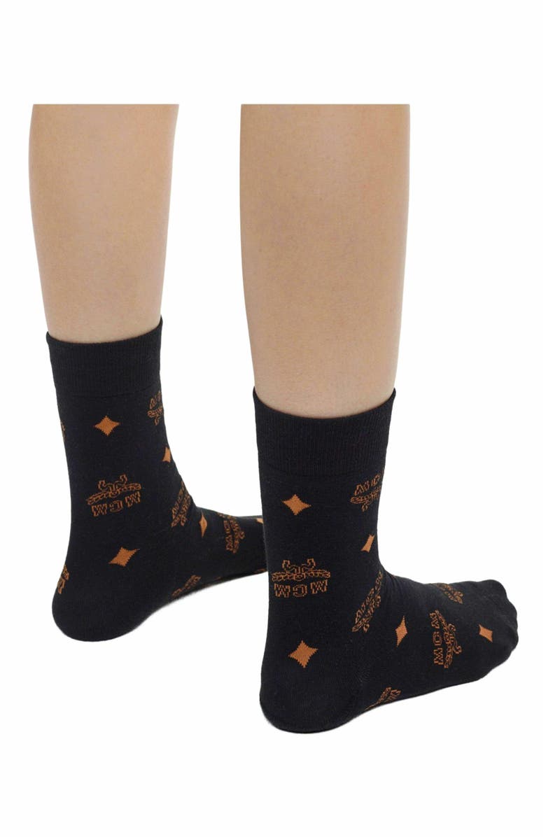MCM Monogram Knit Socks, Alternate, color, Black