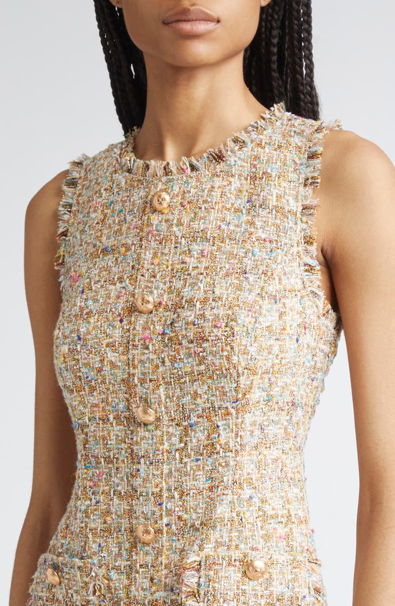 Cinq à Sept Adeline Metallic Bouclé Sheath Dress, Alternate, color, Ochre Multi