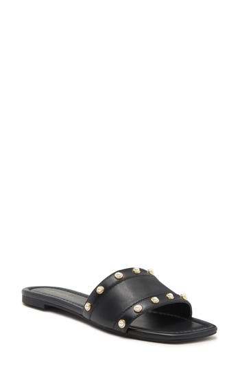 Stuart Weitzman Pearl Slide Sandal In Black Nappa Leather