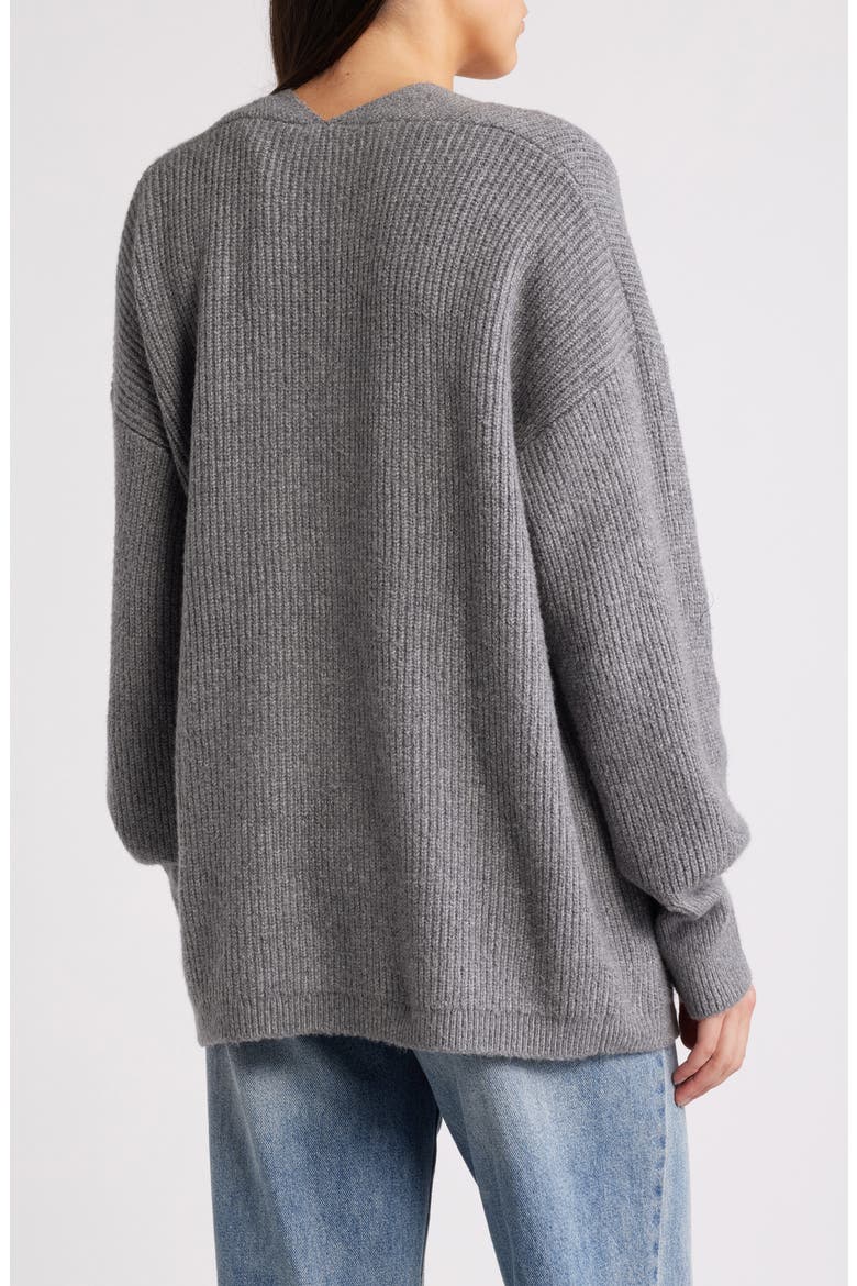 Rib Bishop Sleeve Cardigan, Alternate, color, GREY DARK HEATHER