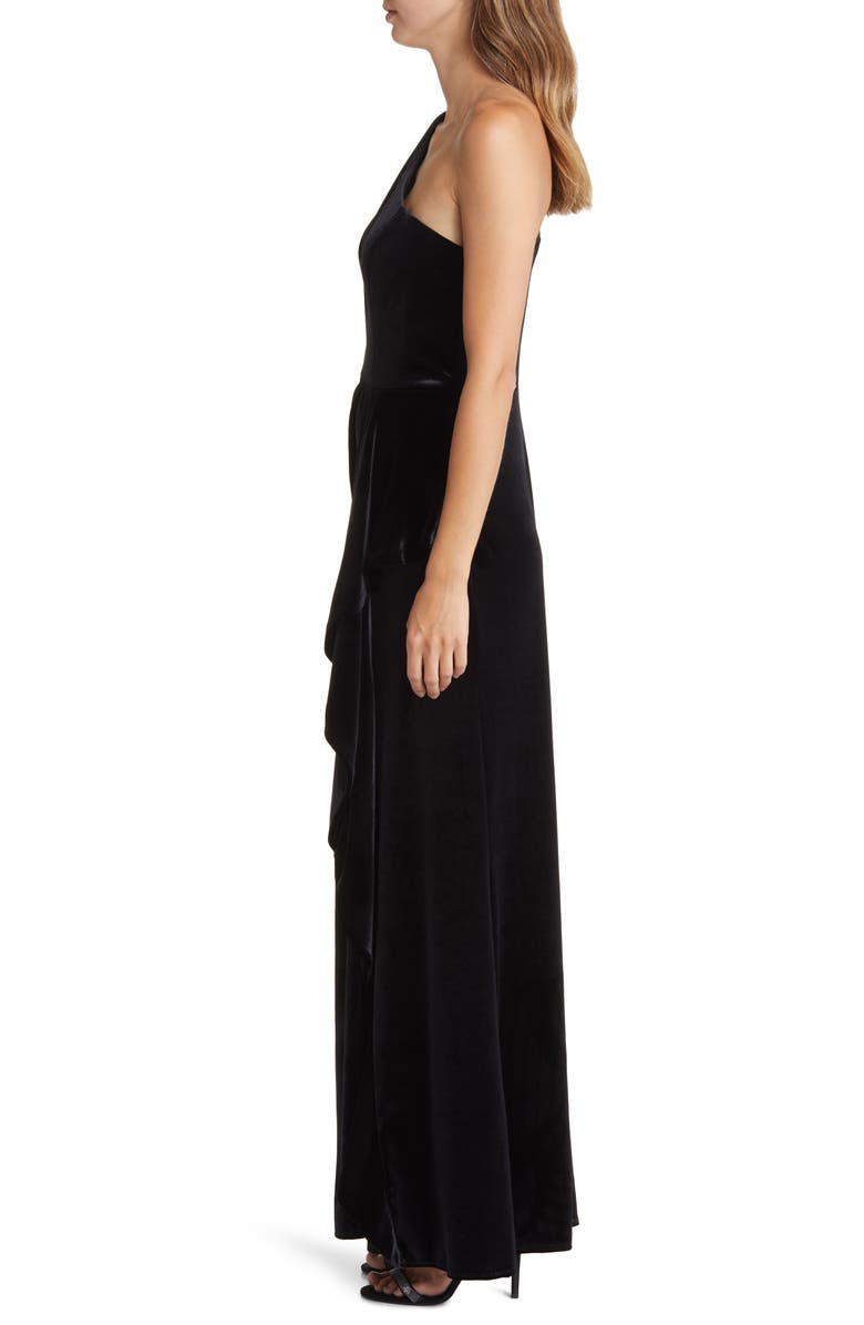 Amsale One-Shoulder Single Long Sleeve Velvet Gown, Alternate, color, 