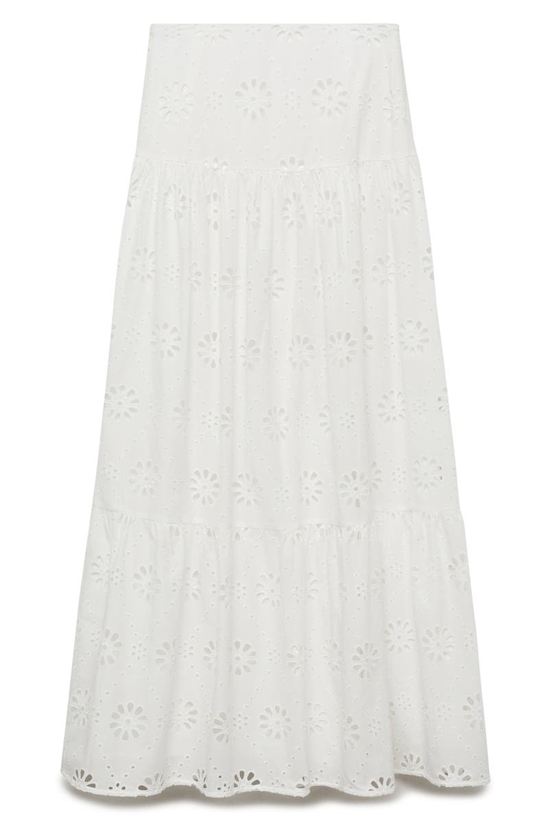 MANGO Eyelet Embroidered Tiered Cotton Maxi Skirt, Alternate, color, 