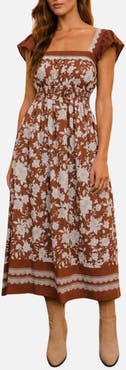 Blu Pepper Floral Flutter Sleeve Midi Dress