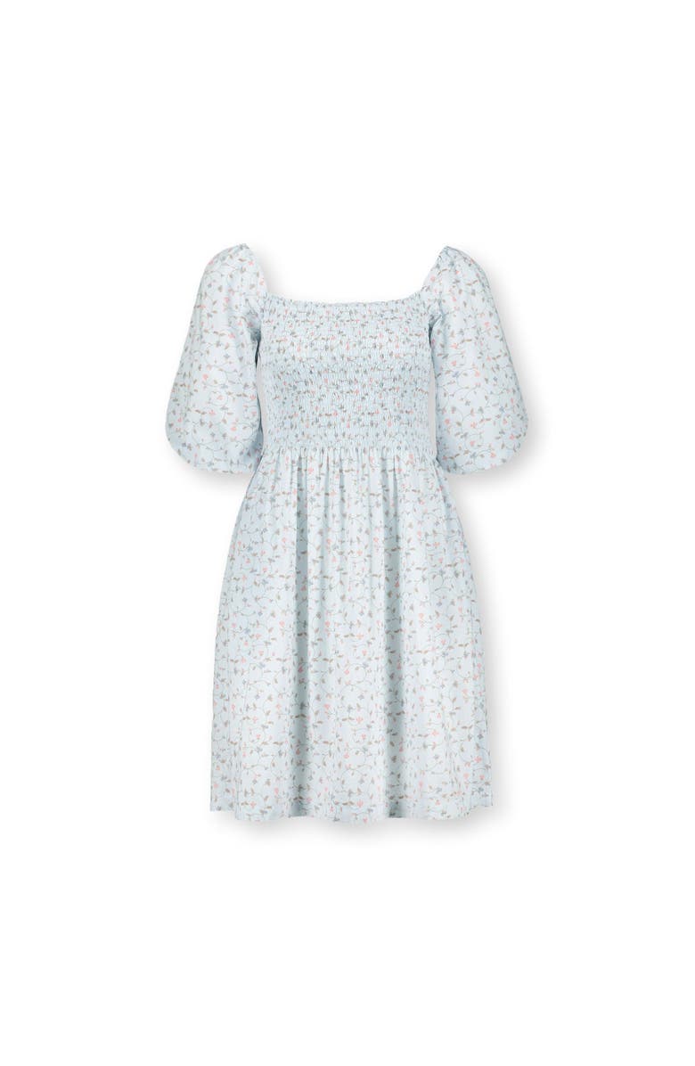Hope & Henry Women's Organic Smocked Bubble Sleeve Dress, Alternate, color, Pale Blue Vintage Floral
