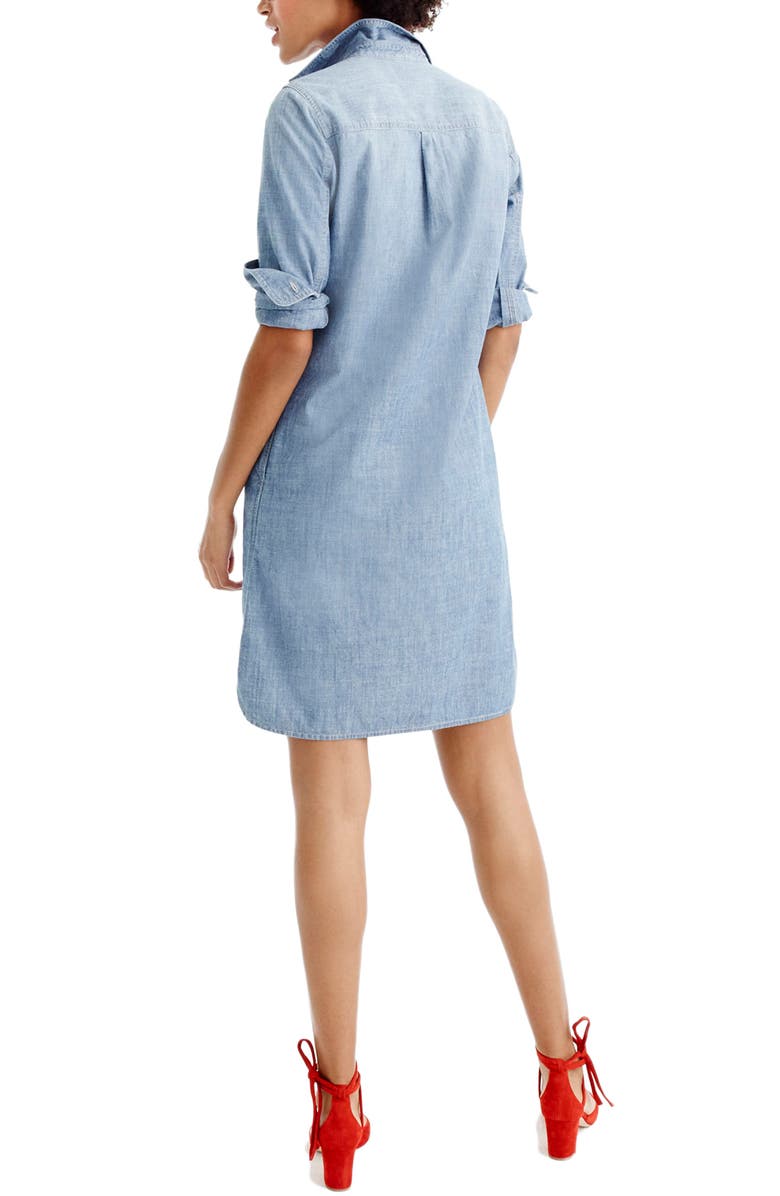 J.Crew Long Sleeve Chambray Shirtdress, Alternate, color, 