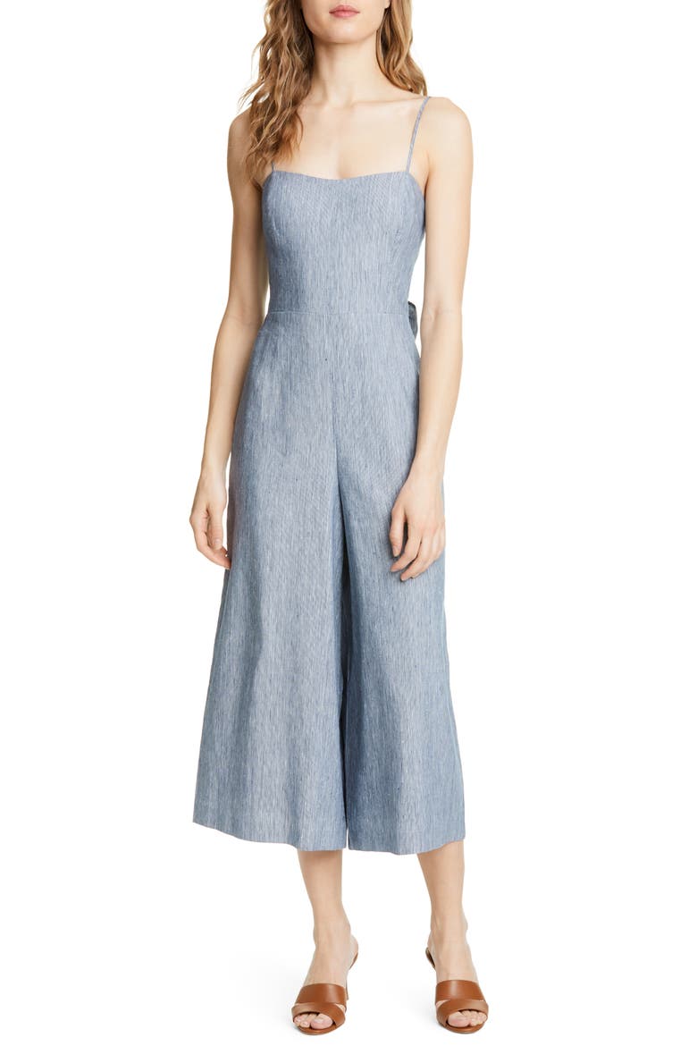 Dalennah Linen Blend Jumpsuit, Main, color, AQUAMARINE/ WHITE MULTI