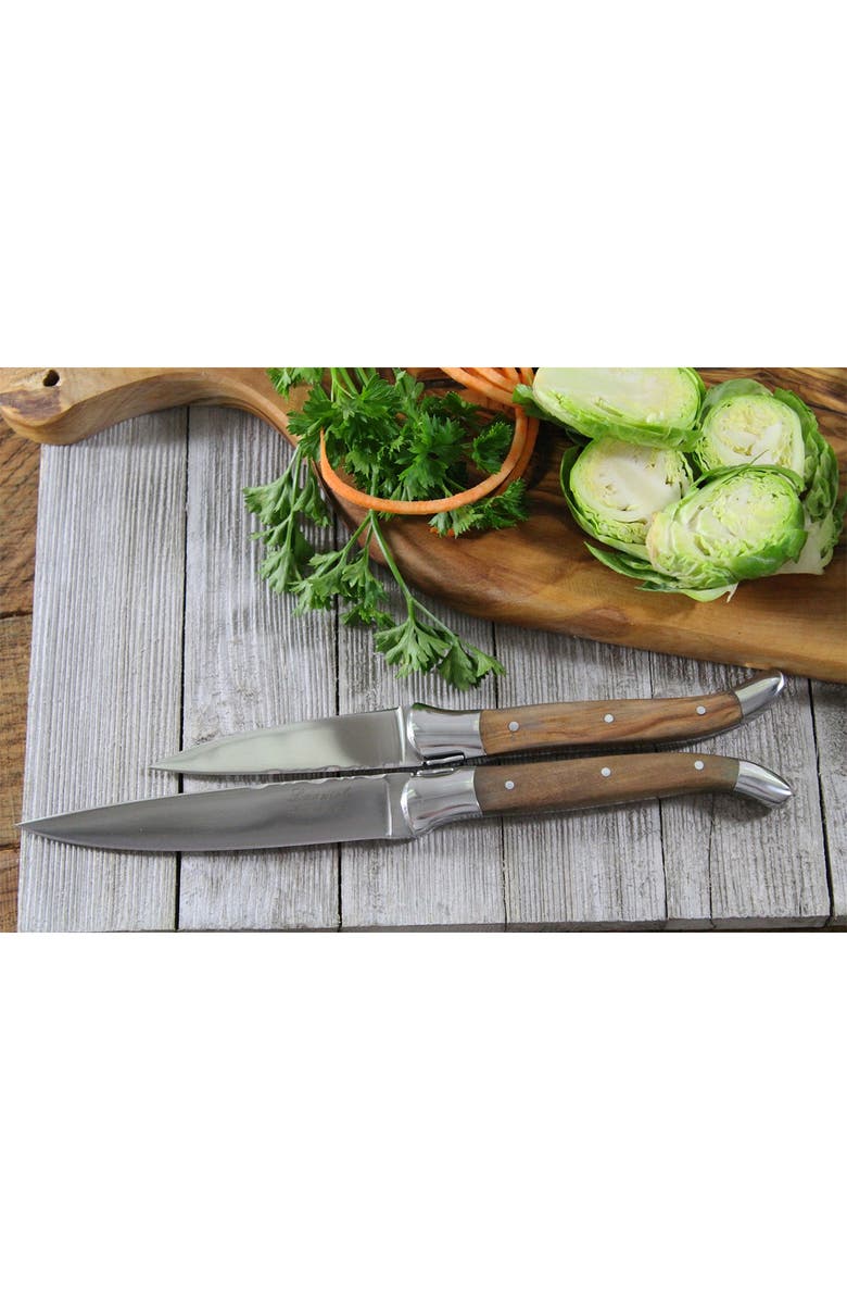 FRENCH HOME Laguiole Connoisseur Olivewood 6-Piece Kitchen Knife Set plus Magnetic Display, Alternate, color, Olivewood And Silver