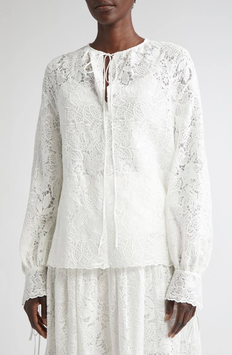 Erdem Long Sleeve Lace Top, Alternate, color, Ivory