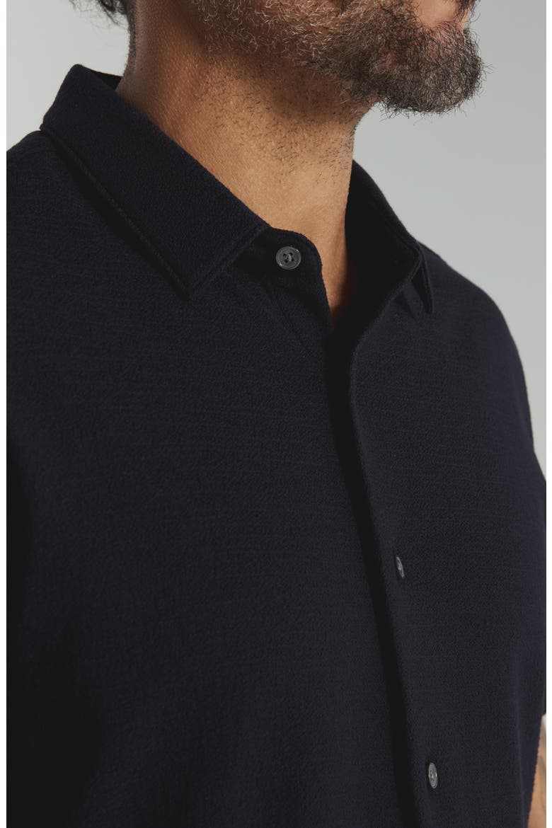 The Rowan Solid Short Sleeve Textured Cotton Blend Button-Up Shirt, Alternate, color, MIDNIGHT