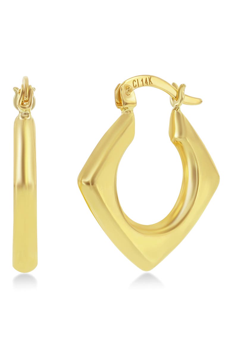 14K Yellow Gold Diamond Shaped Hoop Earrings, Main, color, GOLD