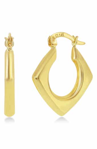 14K Yellow Gold Diamond Shaped Hoop Earrings