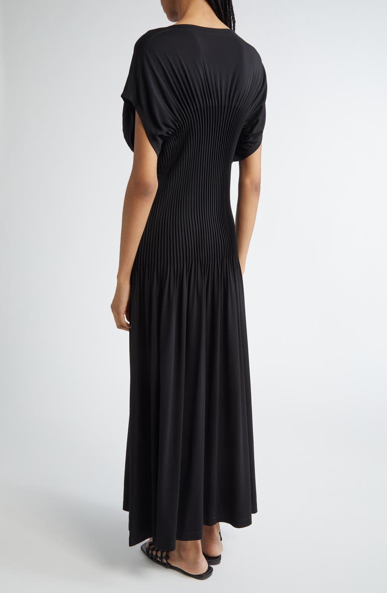 TOTEME Knife Pleated Cap Sleeve Jersey Maxi Dress, Alternate, color, Black