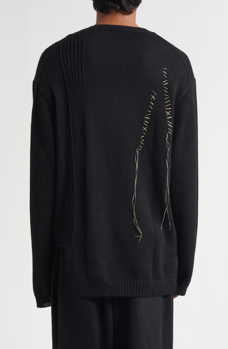 Yohji Yamamoto Asymmetric Embroidered Wool & Cotton Sweater, Alternate, color,