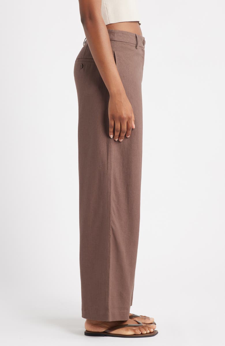 Topshop Low Slung Linen Blend Wide Leg Pants, Alternate, color, Brown Multi
