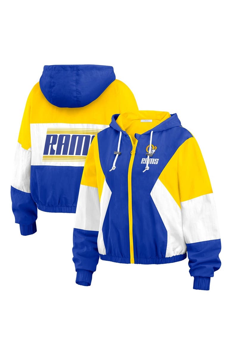 WEAR by Erin Andrews Women's WEAR by Erin Andrews Royal/Gold Los Angeles Rams Plus Size Color Block Full-Zip Windbreaker Jacket, Alternate, color, 