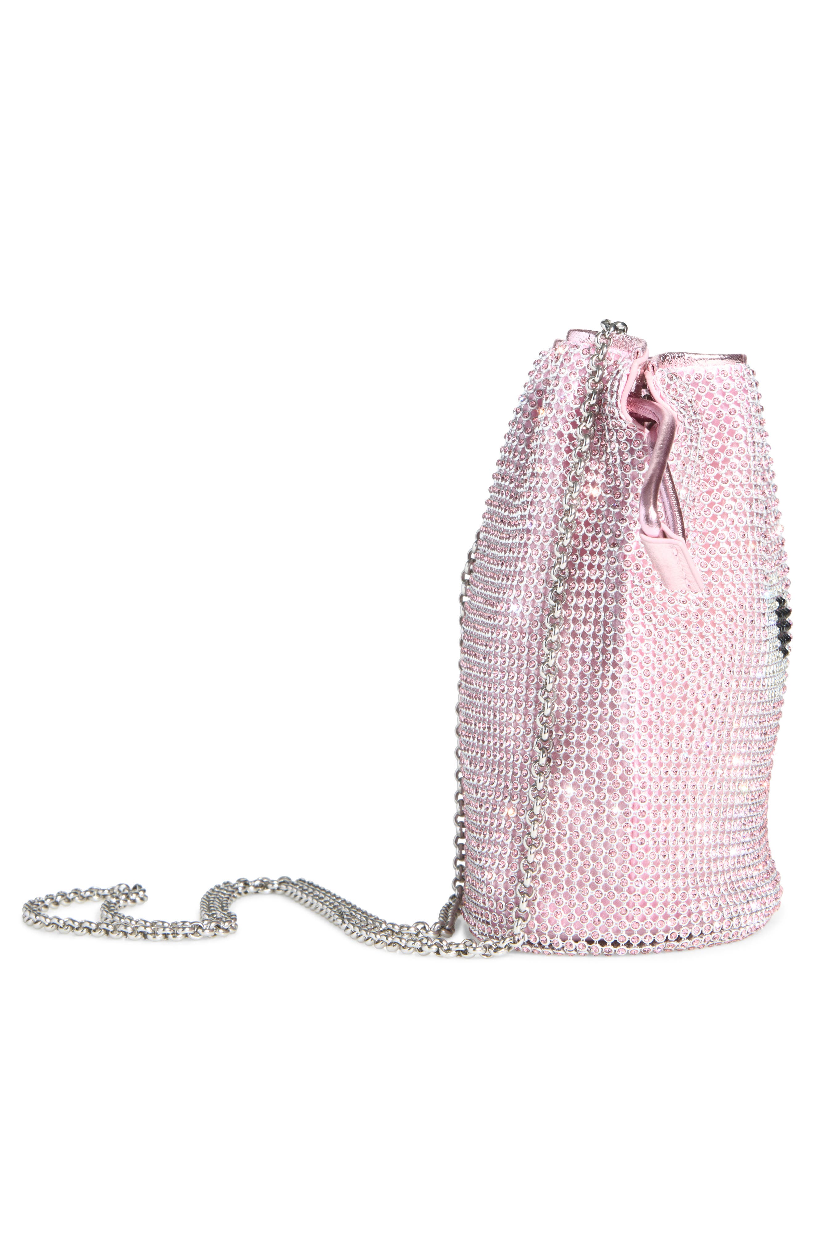 Eyes Crystal Mesh Drawstring Pouch, Alternate, color, PINK