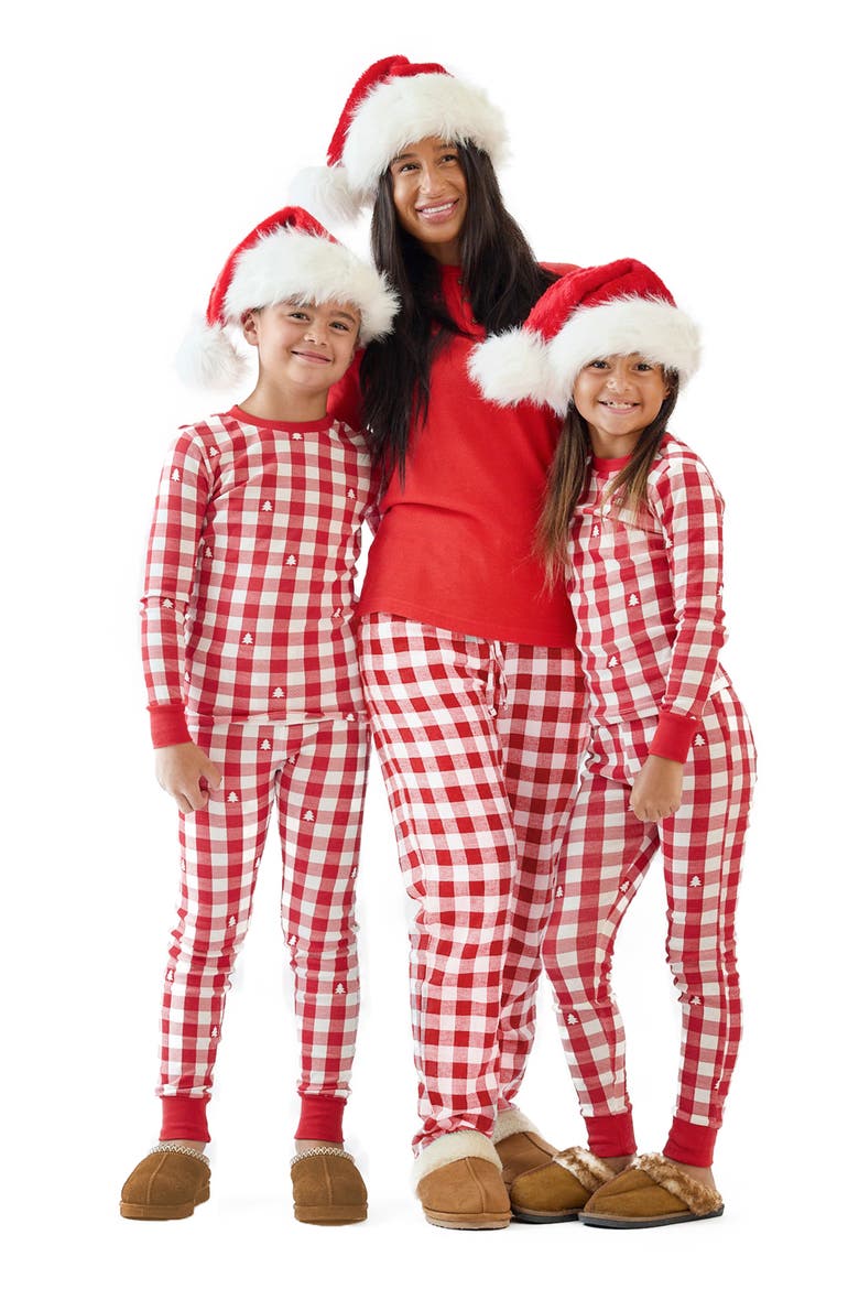 Kids' Zen Print Fitted Organic Cotton Two-Piece Pajamas, Alternate, color, CHECK OUT RED