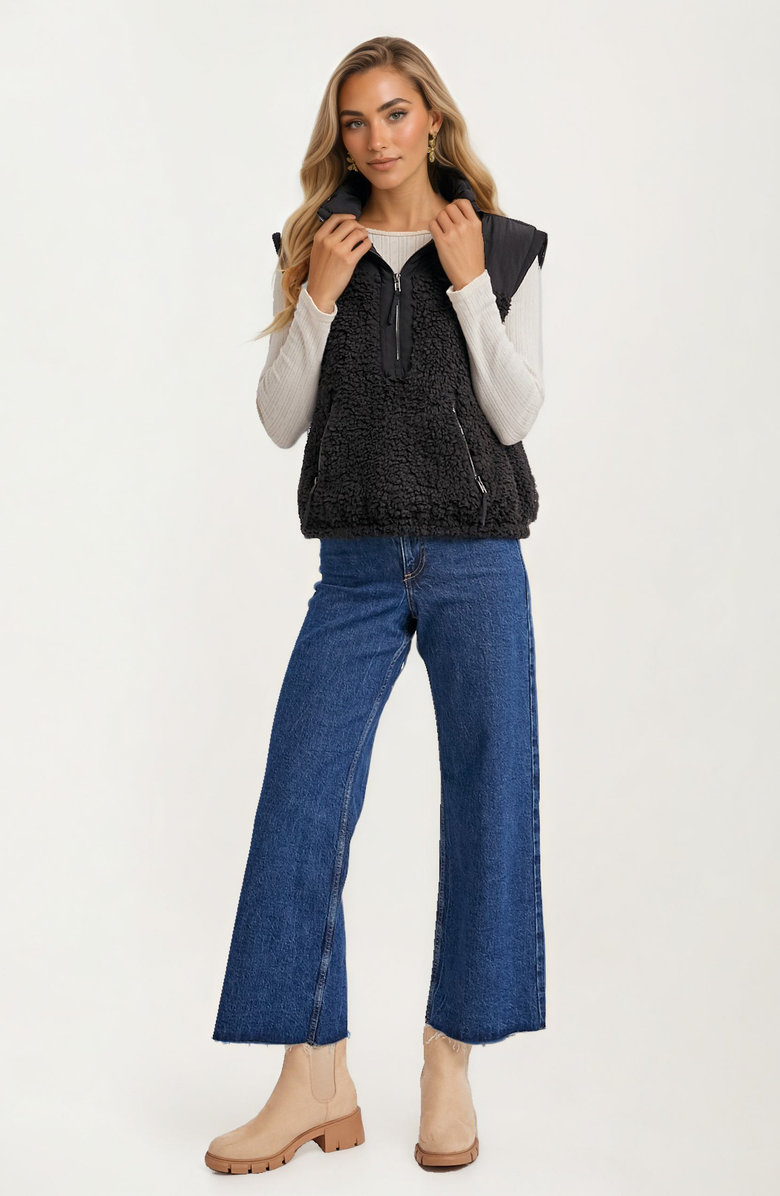 Knit and Lounge Textured Zip Vest with Quilted Detail and Pockets, Alternate, color, 