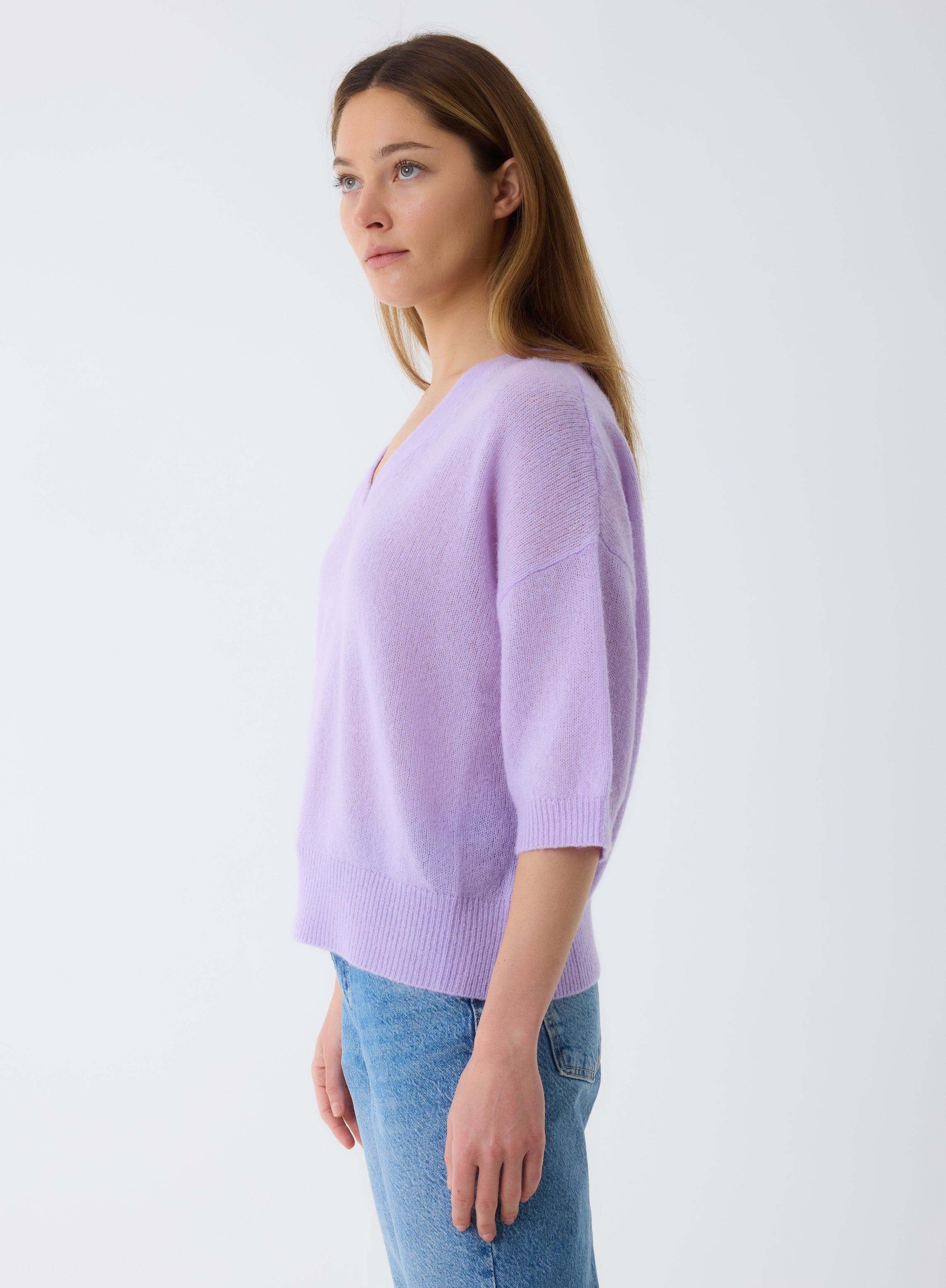 Cashmere Silk 3/4 Sleeve V-Neck - image 2