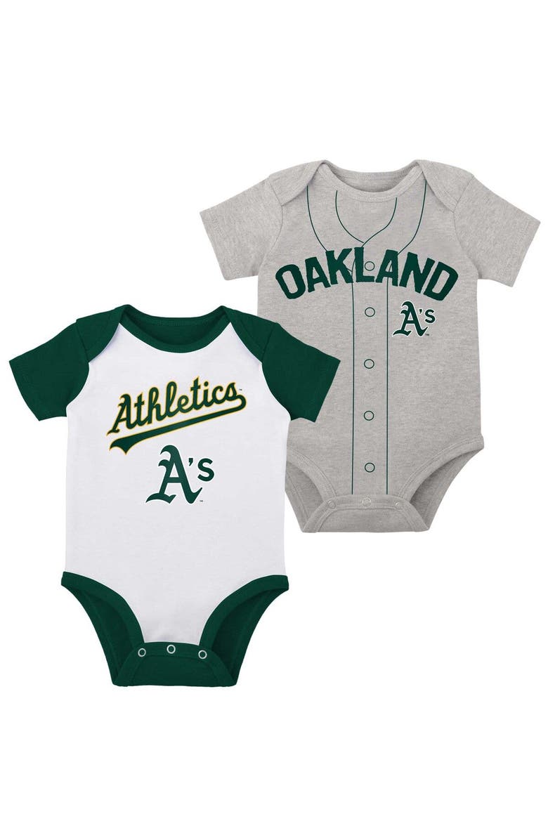 Outerstuff Newborn & Infant White/Heather Gray Oakland Athletics Little Slugger Two-Pack Bodysuit Set, Alternate, color,
