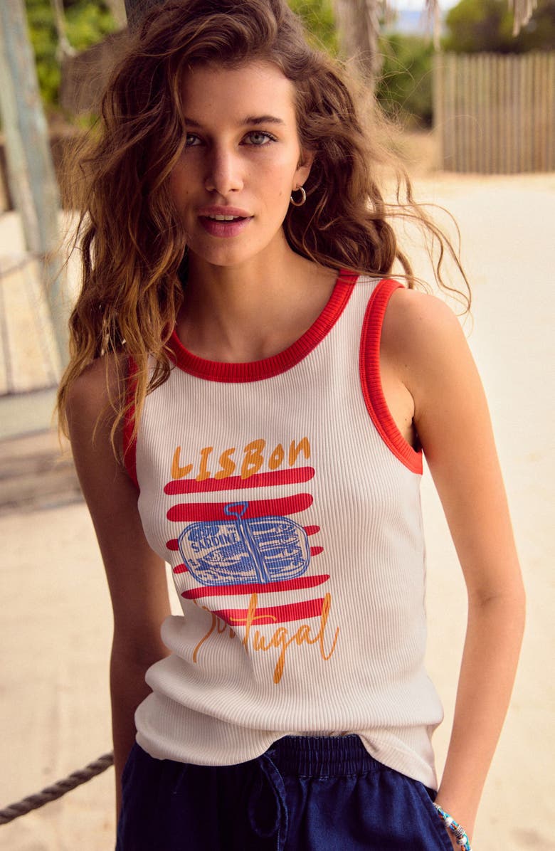 NEXT Lisbon Rib Graphic Tank, Alternate, color, White