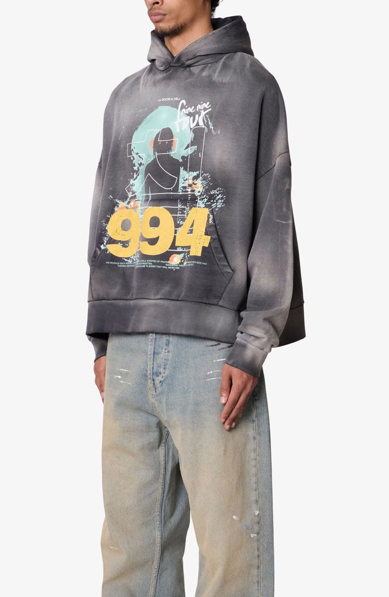 mnml 994 No Room Tie Dye Cotton Graphic Hoodie, Alternate, color, Washed Black