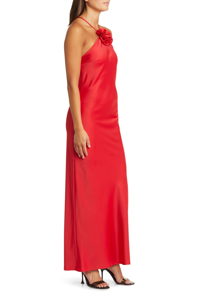 The Adele Rosette Satin Gown, Alternate, color, RED
