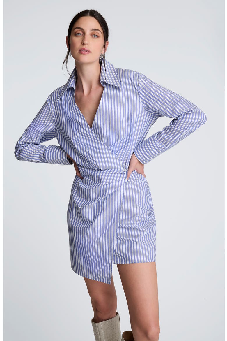 Asymmetric Long Sleeve Wrap Shirtdress, Alternate, color, DK NAVY/ PURE WHT MLT