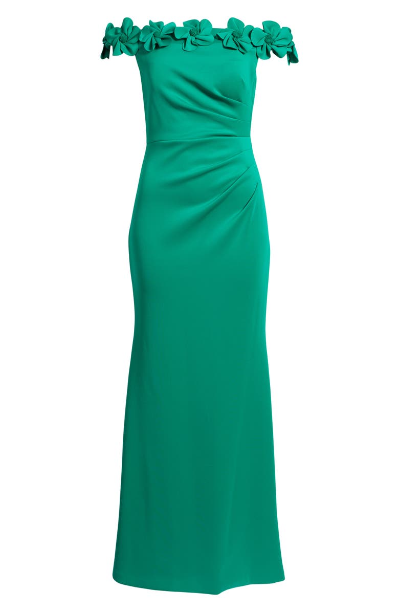 Eliza J 3D Floral Off the Shoulder Gown, Main, color, Green