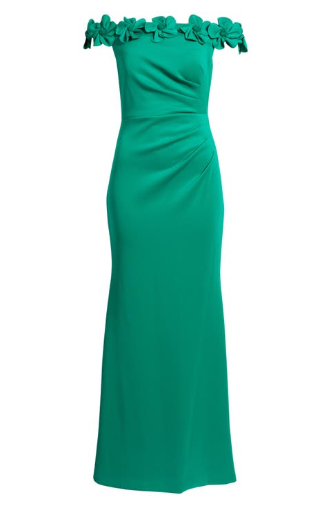 3D Floral Off the Shoulder Gown