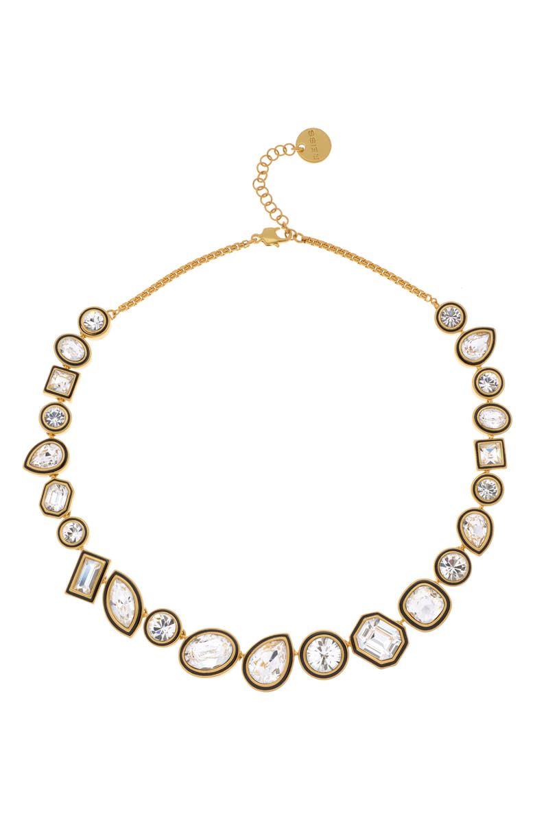 Reiss Cristiana Crystal Rock Enamel Chain Necklace, Main, color, Gold Tone / Clear / Black