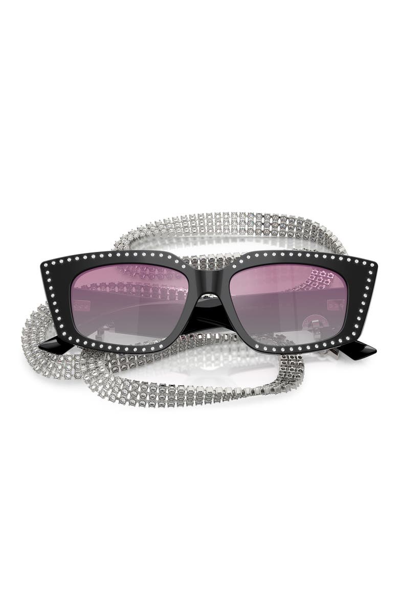 52mm Gradient Cat Eye Sunglasses with Embellished Chain, Alternate, color, BLACK / CLEAR GRADIENT