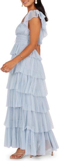 Belle Swiss Dot Tulle Tiered Maxi Dress
