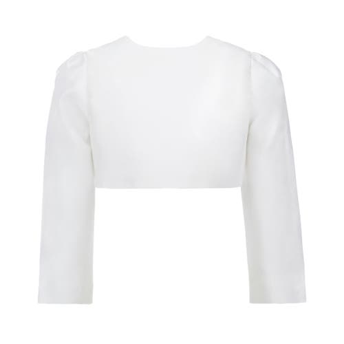 Tulleen Cropped Satin Cardigan In White