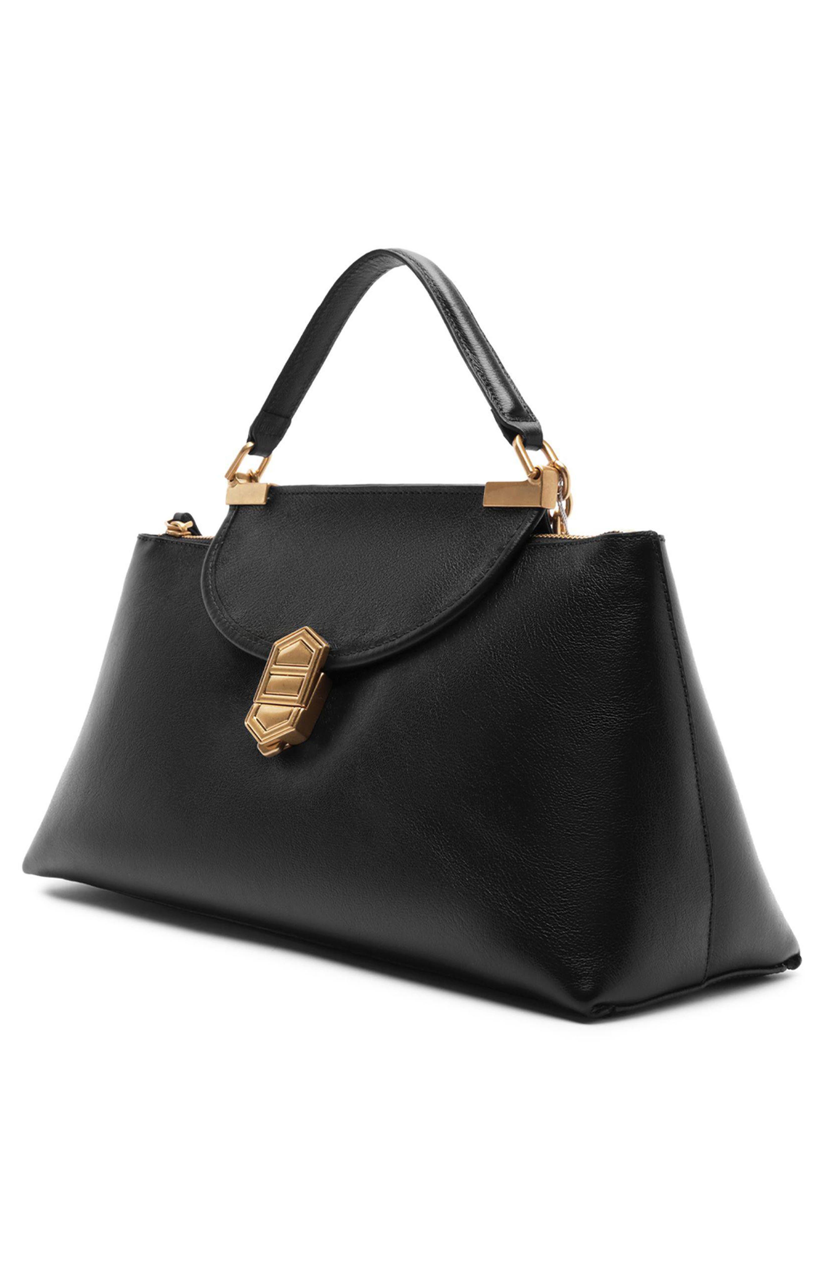 Everly Medium Snake Embossed Leather Satchel, Alternate, color, BLACK