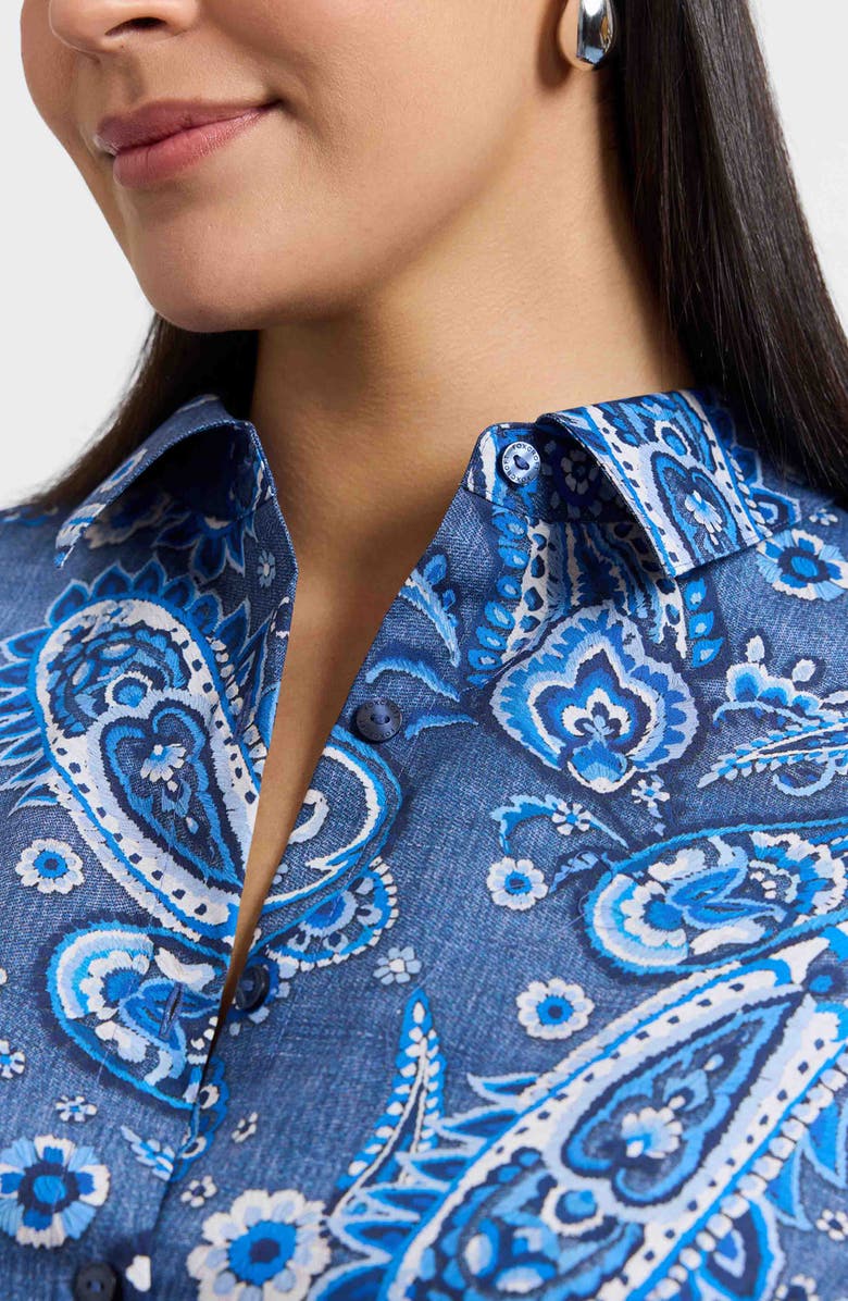 Foxcroft Rocca Paisley Print Belted Cotton Shirtdress, Alternate, color, Blue Multi