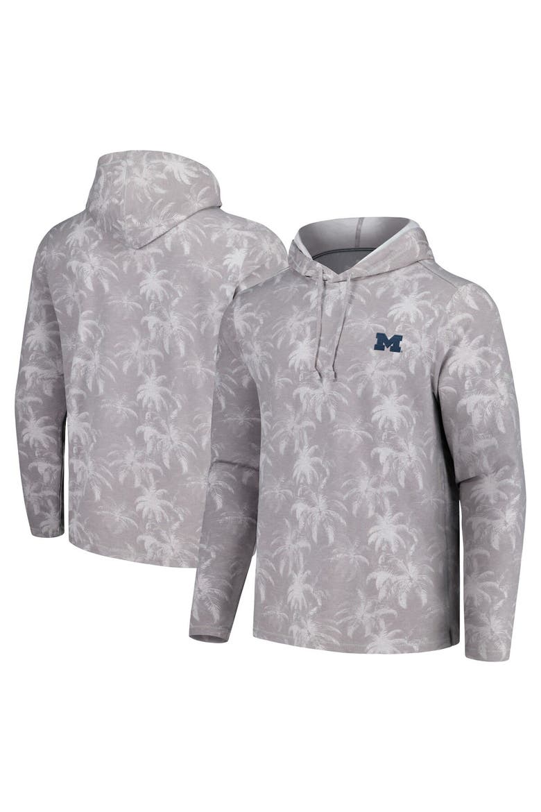 Men's Tommy Bahama Gray Michigan Wolverines Palm Frenzy Hoodie Long Sleeve T-Shirt, Main, color, Gray