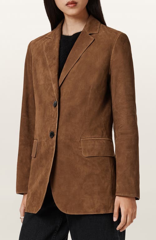 Allsaints Womens Sugar Brown Arna Lapel-collar Single-breasted Suede Blazer Xs In Brown